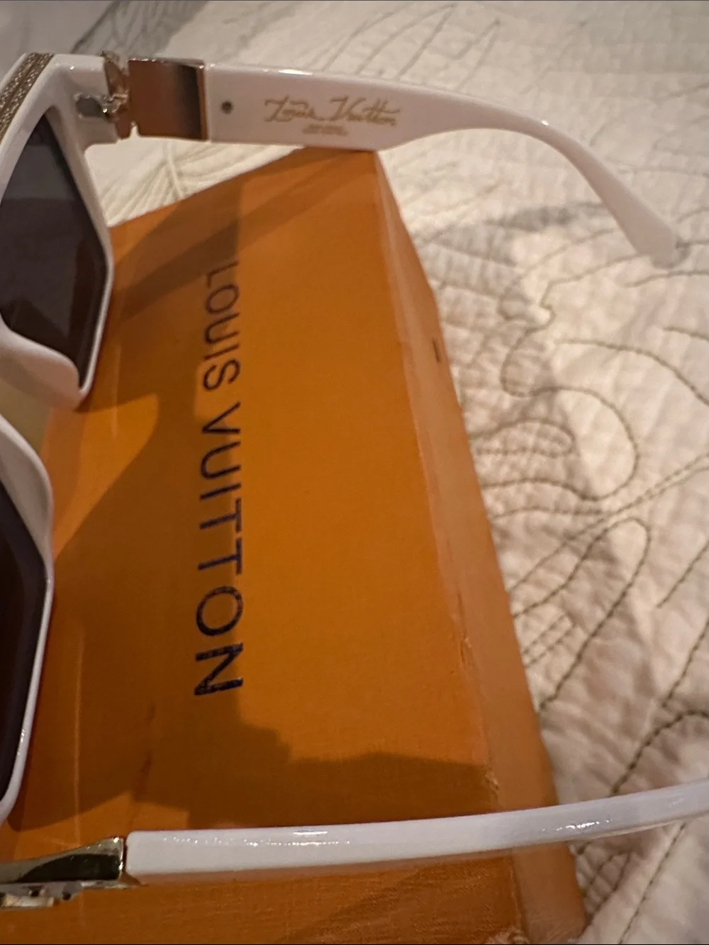 Louis Vuitton White Rectangular Frame Sunglasses with Dark Lenses